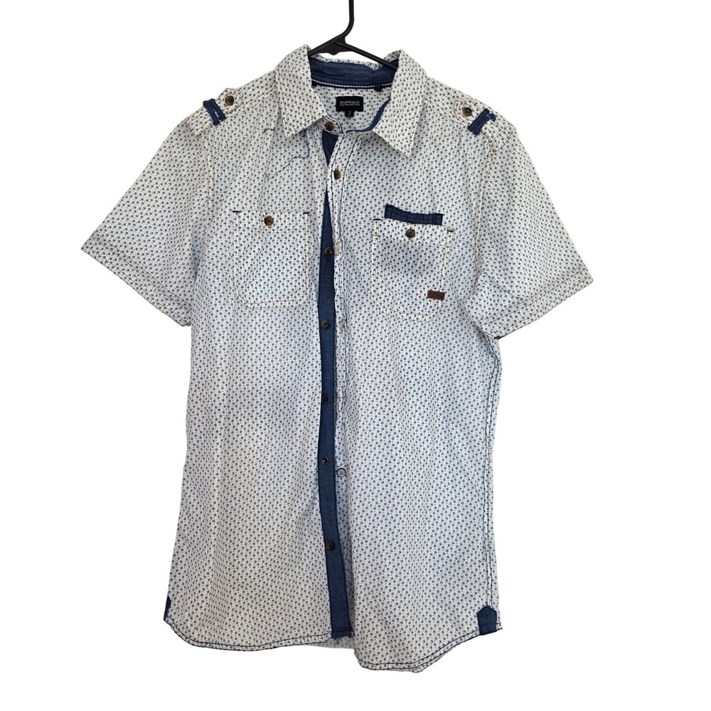 Buffalo David Bitton Mens Short Sleeve Button Down Shirt Blue Floral Print M